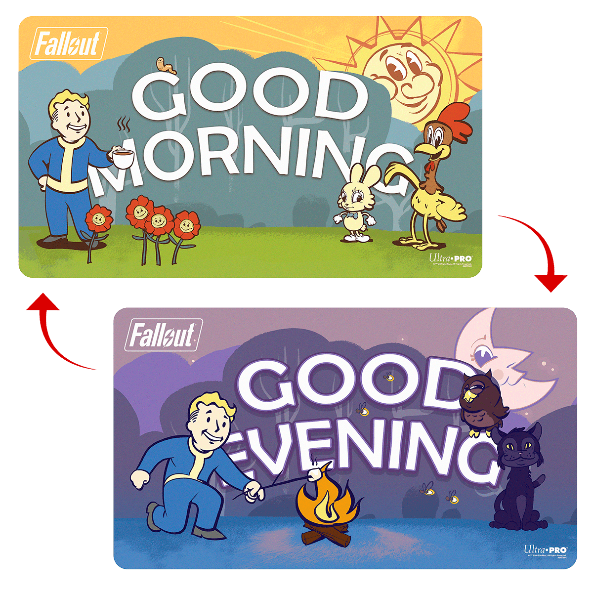 Ultra Pro Fallout Vault Boy - Good Morning/Good Evening Double-Sided Playmat